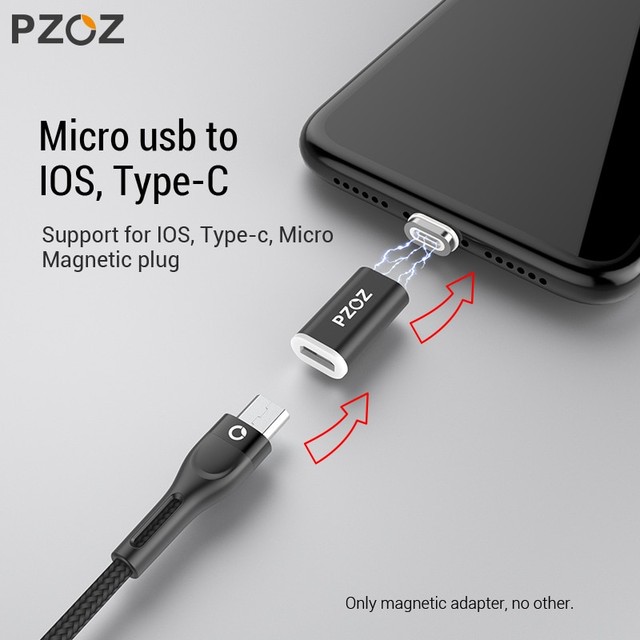 Pzoz磁気アダプターケーブルマイクロusbアダプター高速充電電話microusb Type Cマグネットチャージャーusb C Iphone Xiaomi Type C用 Micro Plug Braverybase