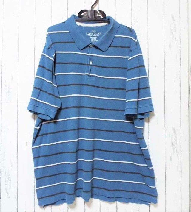 古着男子にオススメ Faded Glory フェイデッドグローリー ストライプ柄 鹿の子 ポロシャツ ブルー系 Usサイズ 2xl 肩幅 57cm Used 1 3 ビックシルエット ビックサイズ古着 ポロシャツの専門店 Over25 アメリカ直輸入 高身長 大きいサイズ