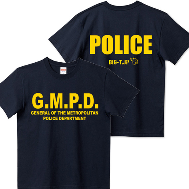 1100円引きセール!<新サイズ>G.M.P.D. 警視庁長官POLICE Tシャツ。ネイビー ※両面プリント