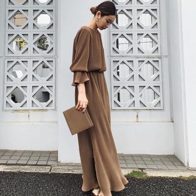 ワンピース エレガント カジュアル マキシ丈 袖あり おしゃれ レディース 可愛い フェミニン ワンピ ドレス 長袖 ロングワンピ フレア きれいめ タッセル かっこいい ウエストゴム ハイウエスト コーデュロイ 春 秋 冬 代 30代 40代 50代 Like Fashion