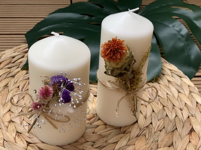 Lサイズ Dry Flower Candle ドライフラワーキャンドル Vintage Gold Candle ヴィンテージ風ゴールドキャンドル Detox Wedding Labo