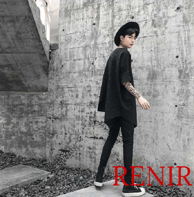 Renir レニール カットソー メンズ 夏服 ブラック 黒 シャツ モード系 変形 個性的 ロング Renir レニール メンズファッション レディースファッション