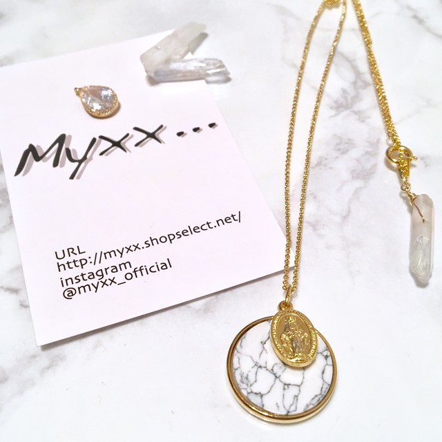 不思議なメダイ 大理石風プレート ネックレス Myxx ハンドメイドアクセサリー レディースインポート