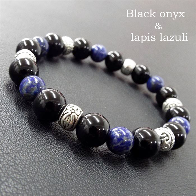 ☆大人気☆【成功への近道】天然石オニキス&ラピスラズリ サクセスブレスレットⅡ for men(10mm)