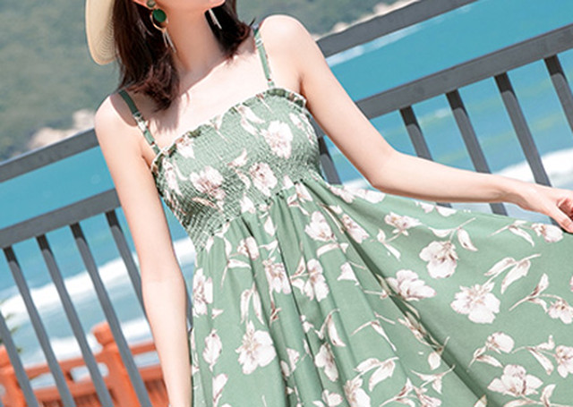 ノースリーブ ワンピース ひざ丈 ライトグリーン 花柄 18 ストラップ ハイウエスト シフォン カジュアル リゾート 春夏 Jm6009 ワンピの里 ノースリーブ ワンピース ひざ丈 ライトグリーン 花柄 18 ストラップ ハイウエスト シフォン カジュアル リゾート 春夏 Jm6009 ワンピの里