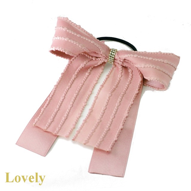 ヘアゴム 足長おリボン ゴム ピンク Lovely Nagoya