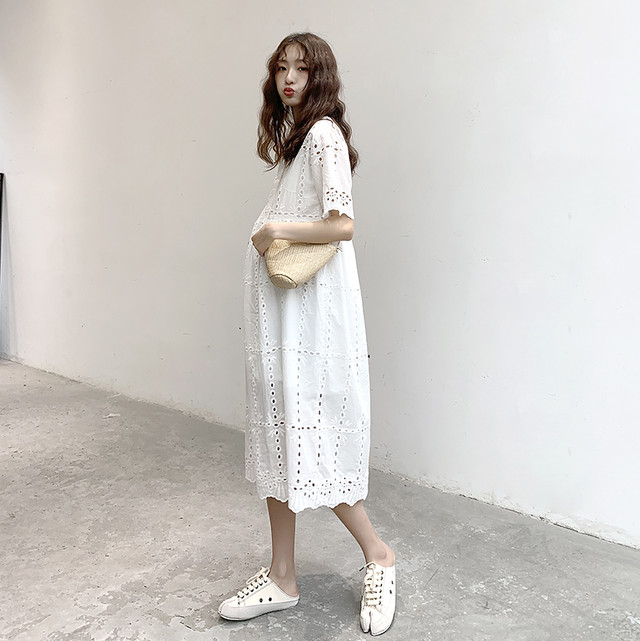 マタニティ ワンピース ホワイト レース 大人可愛い 夏 マタニティーワンピース専門店 Ninpuku