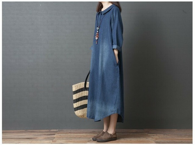 Du2 即納ワンピース デニム レディース デニムワンピース ロング 長袖 ゆったり 大きいサイズ 体型カバー 着痩せ Durantaセレクト