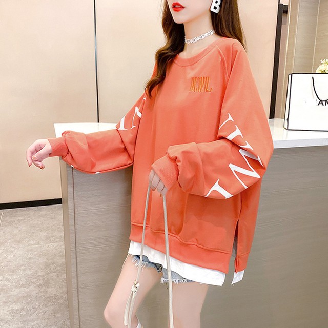 カットソー重ね着風 着やせ大きいサイズ 韓国風プルオーバー チュニックロンt 長袖 レディース レイヤード風 スウェット ゆったり パーカートレーナー ネット通販 購入 激安 10代 代 30代 40代 春 夏 秋 冬 Roprot ロプロット ファッション レディースアパレル販売