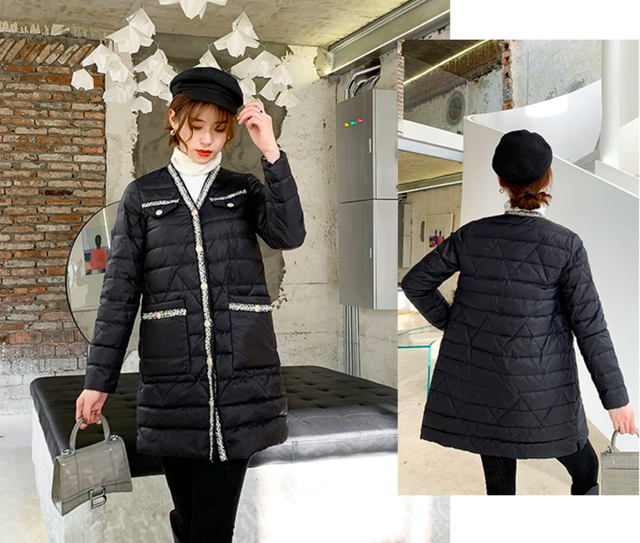 ダウンコート ツイードライン フード無し 襟無し カラーブロック スリム ダウンジャケット 中綿コート 中綿ジャケット アウター 着心地抜群 膝丈 シンプル 暖かい 防寒 薄手 上品 カジュアル 冬服 ウッディーベース1号店