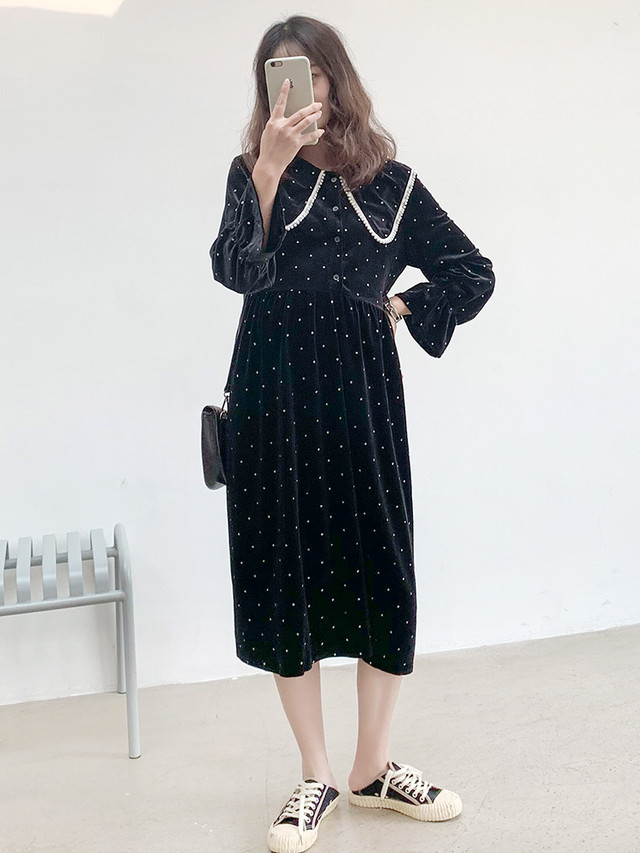 マタニティ ワンピース ドット ブラック 秋 大きいサイズ マタニティーワンピース専門店 Ninpuku