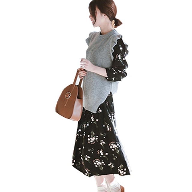 花柄ワンピース シフォンワンピース ミモレ丈 ゆったり 体型カバー 大きいサイズ マタニティ 秋服冬服春服 トレンドwivm9914 Ty Myfa Pm マイフェイプレママ