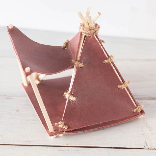 おうちで作る ミニチュアレザーテントキット ワインレッド キャンプ アウトドアギア 本革 自作キット ジオラマ Leathact