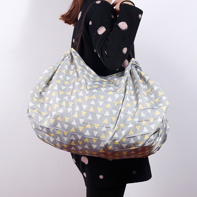 エコバッグ 折りたたみ 大容量 グレー 三角模様 白 黄 かごサイズ コンパクト ショッピングバッグ 買い物バッグ レジかごバッグ Ftnstyle