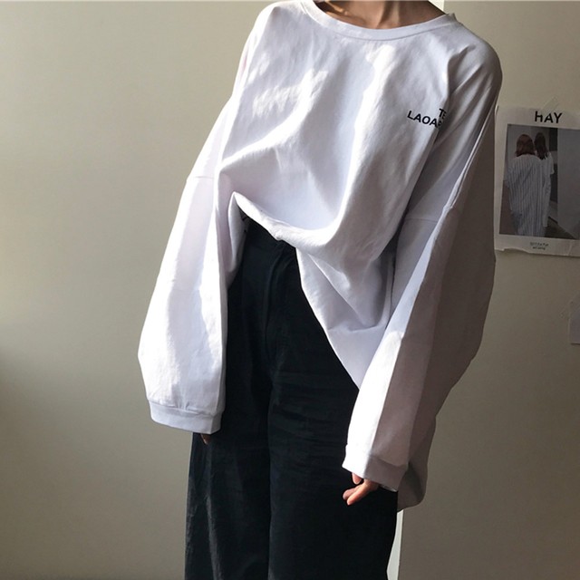 長袖tシャツ 新作tシャツ ビッグtシャツ Tシャツ レディーストップス 長袖カットソー 韓国 オーバーサイズ 英字ロゴ 体型カバー ゆったり ネット通販 購入 激安 10代 代 30代 40代 秋冬 Roprot ファッション レディースアパレル販売