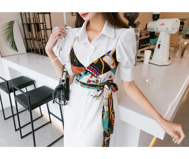 スカーフデザイン 半袖ロングシャツワンピ Loner Select 韓国ファッション 海外ファッション セクシーコーデ ギャル服