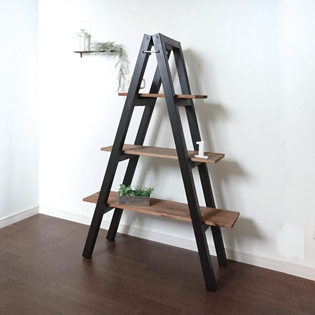 Black Style Laddershelf ラダーシェルフ 飾り棚 シェルフ Ecokagu エコカグ 国産無垢材 家具 学習机 絵本棚