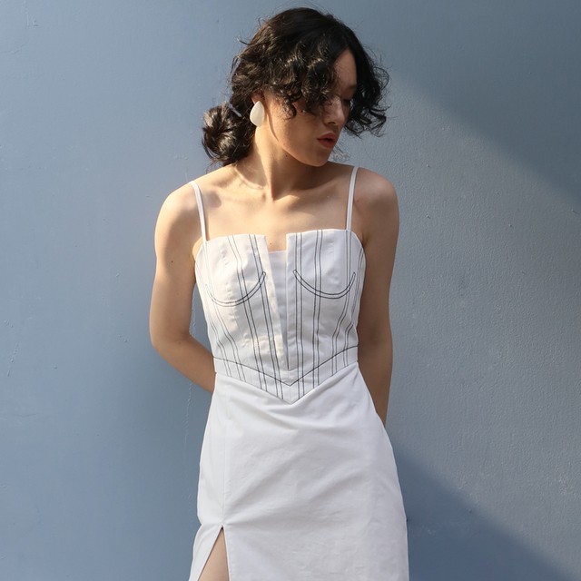 春夏 ワンピース ノースリーブ 清楚 スリット 大人可愛い ステッチ ロング丈 Iライン 代 Tk32 Top Mode