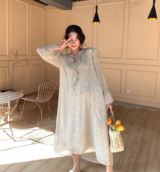 大きいサイズ レディース 深vネック シフォンワンピース 長袖 秋冬 アンズ ブラック フリル S 大きいサイズ 送料無料 レディース通販店 ｋｅｃｃｈi 静岡 Base売り場