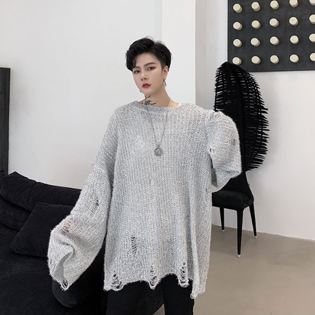 クラッシュ加工 ミックスカラー オーバーニット メンズ ユニセックス