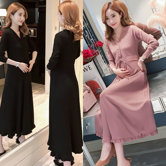 即納 授乳ok ロングワンピース マタニティ おしゃれ フォーマル ニット 韓国スタイル Mama フェリーチェ