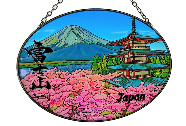 日本限定オリジナル 富士山と五重塔 中 Mt Fuji 1003 ステンドグラス風suncatcher