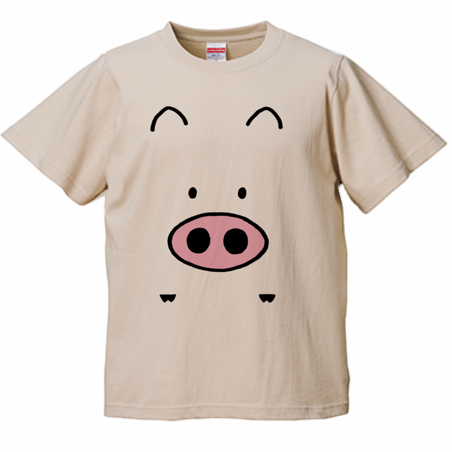 絵本ぶひオリジナルキャラクターtシャツ メンズ S 07 ぶひ ぶた 正面 バックプリント かわいい おしゃれ ペアルック おそろい 夫婦 親子 楽しい インクジェットプリント S M L Xl Xxl Xxxl サンドベージュ 5 6oz 綿100 かわいい絵本 グッズ