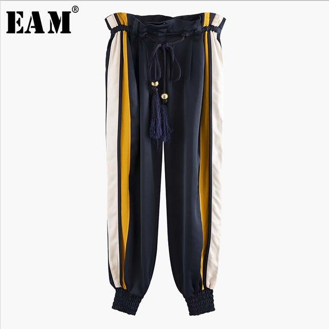 新 秋 冬 高弾性 ウエスト スプライシング ベルト ゆるい パンツ 女性 ズボン ファッション Malak