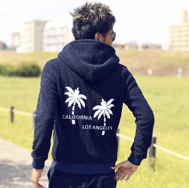 21 冬 大人気 ボア California Palm Tree サガラ 刺繍 Zip パーカー メンズ レディース ペア カップル サーフ Surf 暖かい もこもこ ヤシの木 西海岸 カリフォルニア リゾート 海外 ファッション Old Rookie