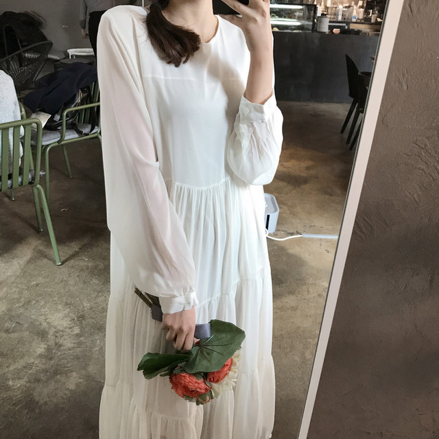 マキシ丈ワンピース 清楚系 マキシ丈 シフォン フレアワンピース レディース 冬 春 ロング 可愛い 大人 フェミニン 上品 シャツワンピ ノーカラー 長袖 体型カバー Officewalaa オフィスワラア レディースファッション スタイル
