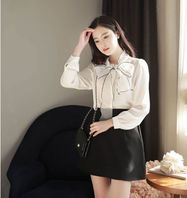 ブラウス レディース 白 長袖 ブラウス ボウタイブラウス レディース リボン タイ ブラウス 長袖 ビジネス リボンブラウス シフォン リボン ブラウス 長袖 レディース リボンシャツ ブラウス Leaflower 001 リーフラワー レディースファッション専門店