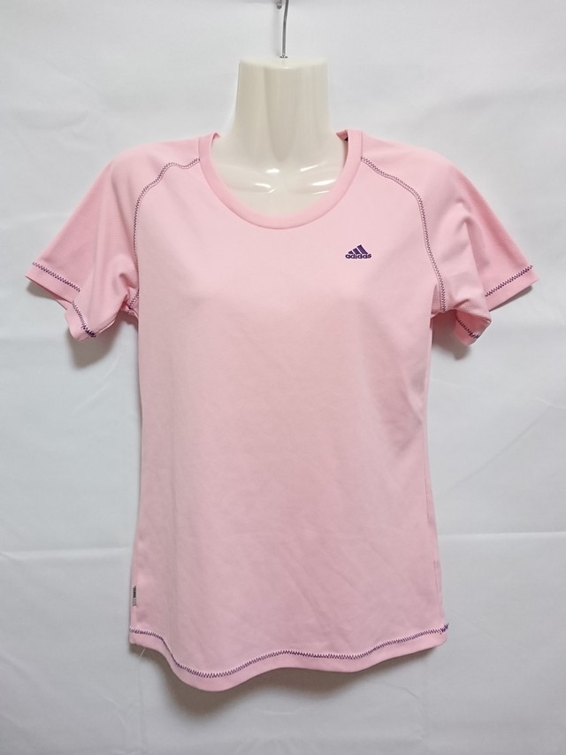 古着 レディースl Adidas アディダス ポリエステル Tシャツ 半袖 吸汗速乾 ジョギング ランニング ジム ウォーキング ピンク P スポーツウェア シューズの古着屋 リサイクルスポーツ