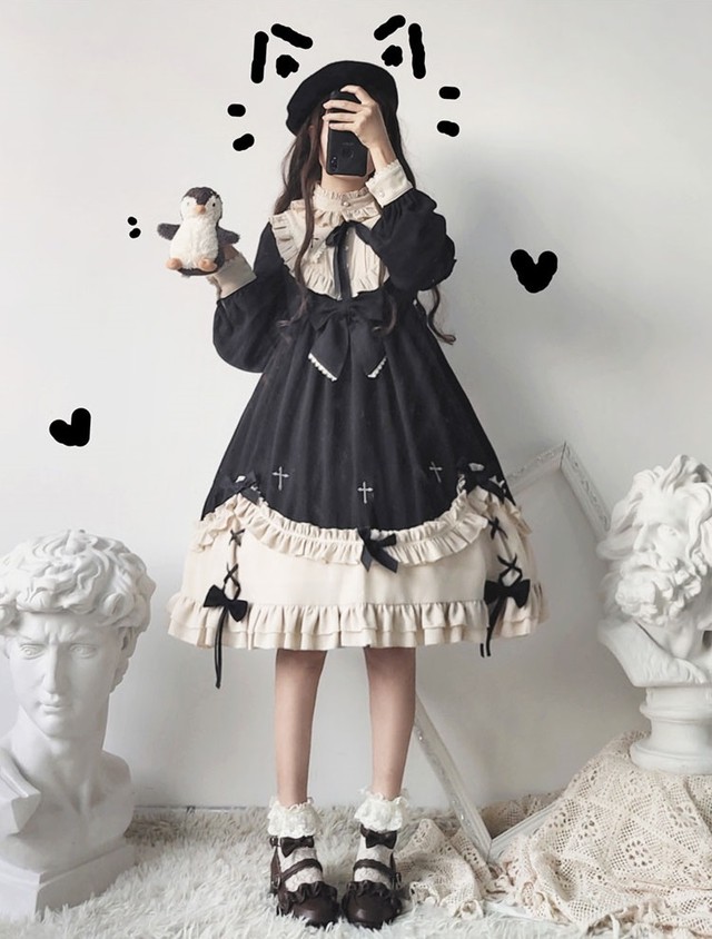ゴシック ゴスロリ クラシカル ロリータ 長袖ワンピースドレス 甘カワ ダーク ブラックフォーマル ロリィタ りぼん フリル レース クラシカル パニエ カジュアル 送料無料 韓国レディース キッズファッション Londonbridge ロンドンブリッジ