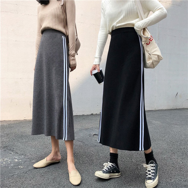 ミモレ丈 スカート カジュアル スポーツ スポーツカジュアル ニットスカート ニット 縦ライン シンプル 楽ちんコーデ ママファッション ママコーデ Mh0658 Valentina210