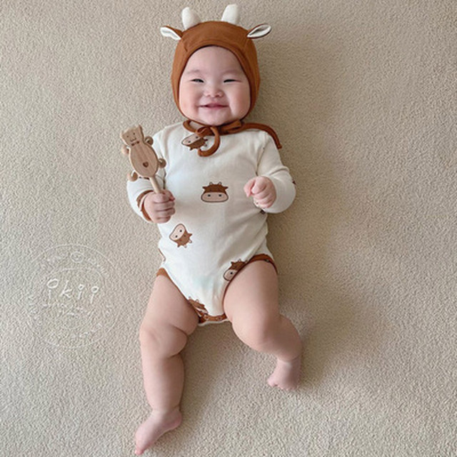 ベビー 赤ちゃん ウシ 可愛い ロンパース 出産祝い 春 秋 人気 Dyh海外子供用品