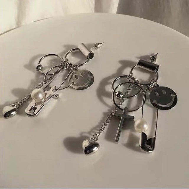 smiley safety pin earrings