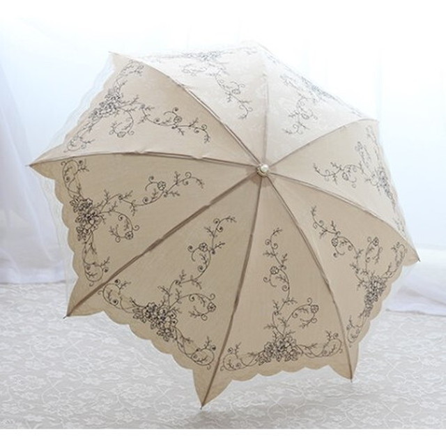 日傘 折りたたみ レディース レース 花柄刺繍 配色レース 配色刺繍 カッティング 花柄プリント スパンコール きらきら 日傘 折りたたみ レディース レース 花柄刺繍 配色レース Leaflower 001 リーフラワー レディースファッション専門店
