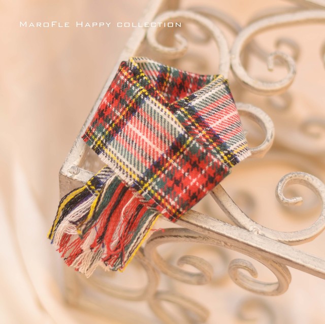 白 赤チェック マフラー M F Collection