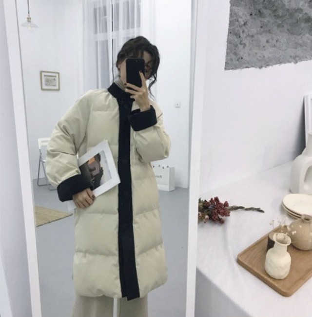 ダウンジャケット レディース ダウンコート ロングコート ダウン コート ロング ミディアム ウエストシャーリング バイカラー ボタン 冬 ラグランスリーブ ラウンドネック Leaflower 001 リーフラワー レディースファッション専門店