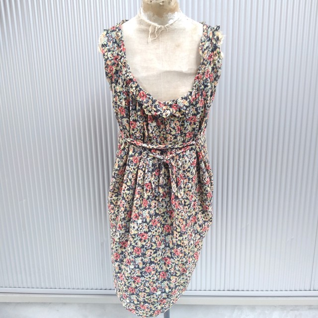 美品 アンバリambali 花柄 Uネック コットン 綿 ワンピース ジャンパースカート K 古着屋rainbowfield Since 06