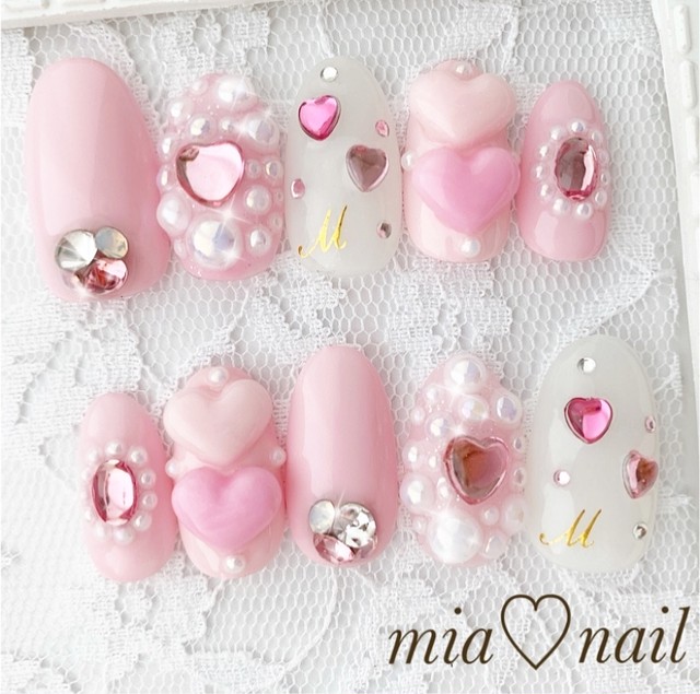 ゆめかわいい ハートが可愛いビジューネイル Mianail ネイルチップ
