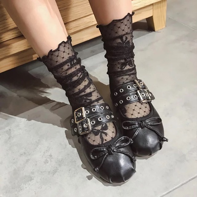 オシャレ キッズシースルーソックス 黒 花柄 星柄 靴下 子ども用 女の子 ガールズ インポート子ども服 Hikari