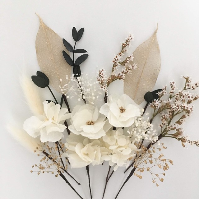 Inbloom No 9 Dried Flower Head Pieces ドライフラワー プリザーブドフラワー 髪飾り 成人式 結婚式 前撮り 卒業式 白 ゴールド ナチュラル I N B L O O M