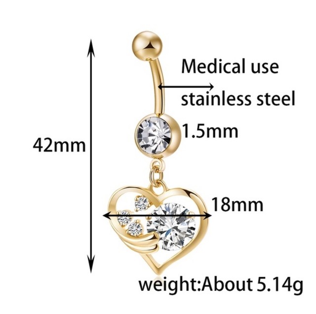 即納 在庫残り キラキラ揺れる ハート チャーム ゴールド ボディピアス ストーン クリア クリスタル 軟骨ピアス へそピアス チャーム セレクトショップ イチゴちゃんショップ