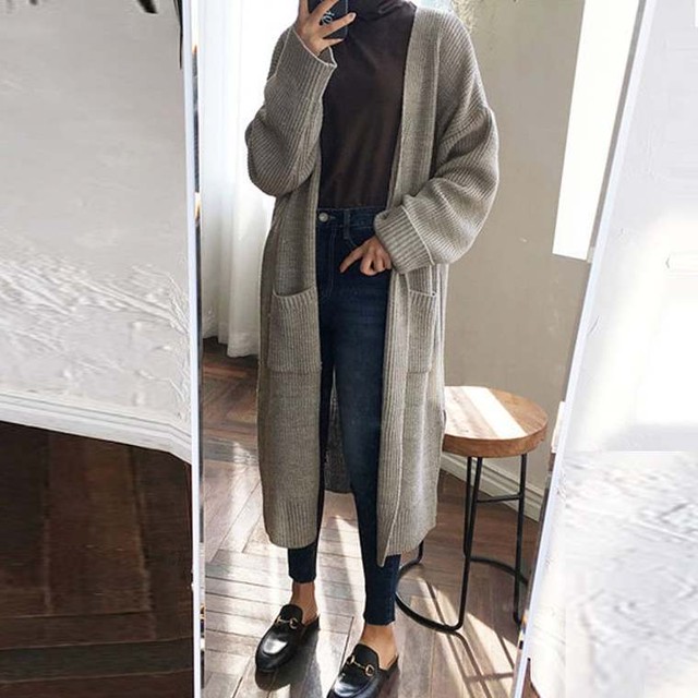 ざっくりニットカーディガン レディース ブラック グレー パープル ゆったり ニット アウター カジュアル 春服 ベーシック ロングニットカーディガン ニットカーデ B 103 Idear