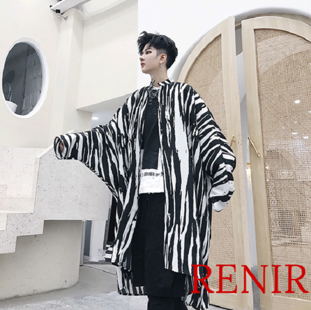 Renir レニール メンズ トップス シャツ ストライプ 白 黒 カーディガン 新品 Renir レニール メンズファッション レディースファッション