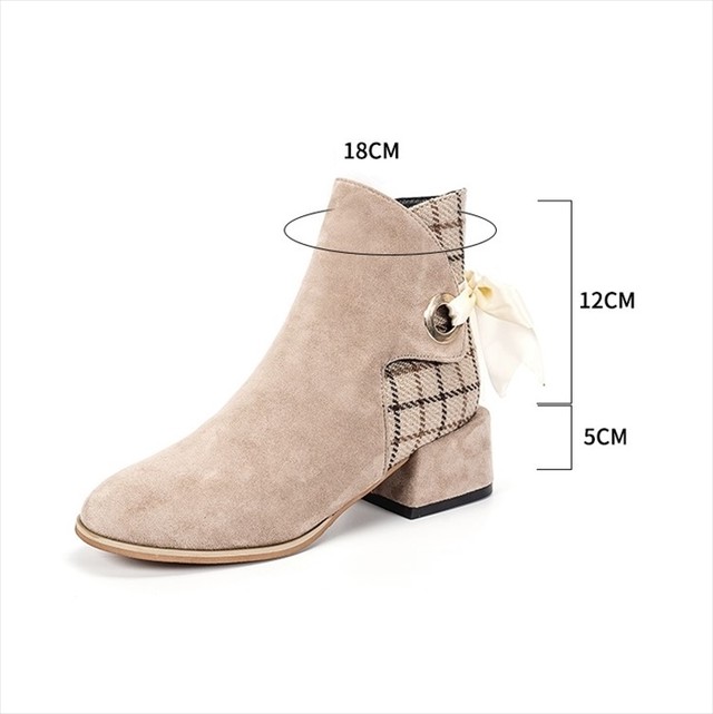 チェック柄 チェルシーブーツ バックリボン ショートブーツ チャンキーヒール 太ヒール マーチンブーツ お出かけ 可愛い カジュアル サイドジップ デイリー メンズライク レディース 10代 代 30代 Laff Store 会社情報 納期の確認をお願いします