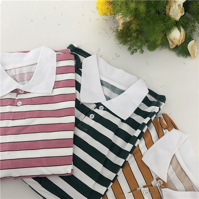 3色展開 襟つき ボーダー トップス カットソー ポロシャツ シャツ 七分袖 レディース グリーン レッド イエロー マスタード リンネル系 大きいサイズ 193 45 Valentina210