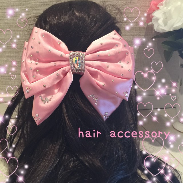 即納sale 1点もの 再販なし ヘアバレッタ ピンクレッド ラインストーン ピンク Loveysmileshop
