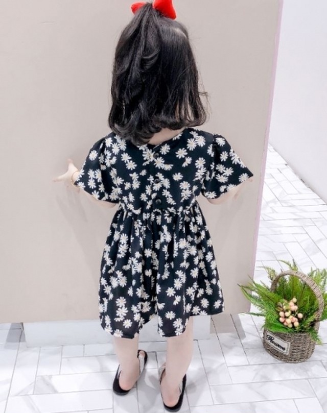子供服 女の子 ワンピース 可愛い ラウンドネック 半袖 フラワープリント 花柄 シフォンワンピース 夏ワンピ よそ行き 幼児服 キッズ服 春夏 新作 春服 夏服 Sale 子供服 女の子 ワンピース Leaflower 001 リーフラワー レディースファッション専門店